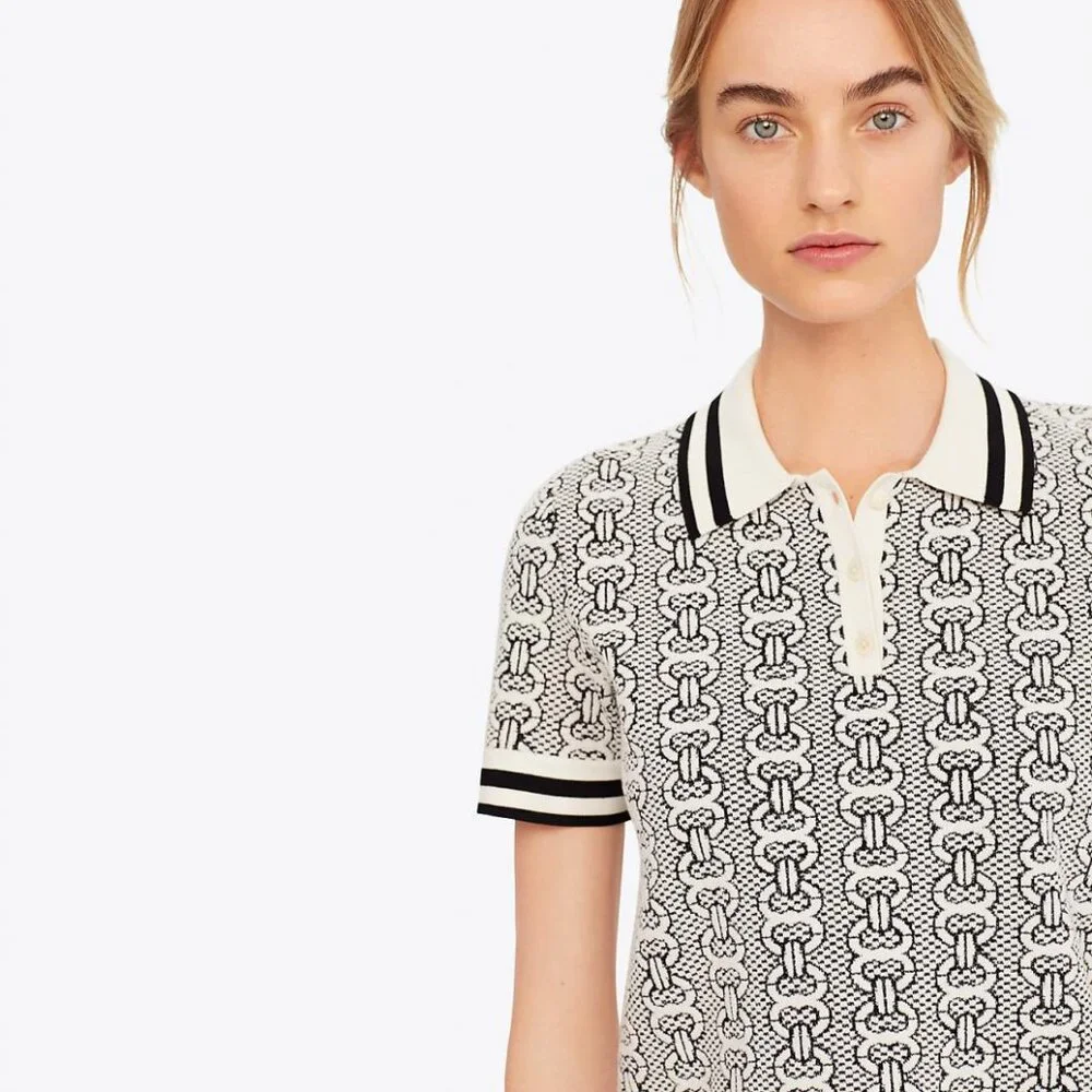 NWT Tory Burch Gemini Link Sweater Polo Shirt Top in New Ivory Black Size S $348